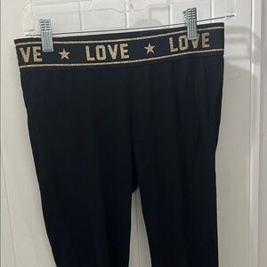 Juniors' Black Leggings with Gold 'LOVE' Waistband